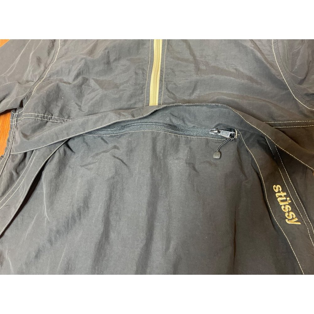 Stussy Lightweight Black / Tan Hooded Anorak Jacket Windbreaker Mens Size Small - Picture 3 of 9